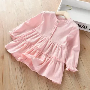 Girls Solid Long Sleeve Casual Tops
