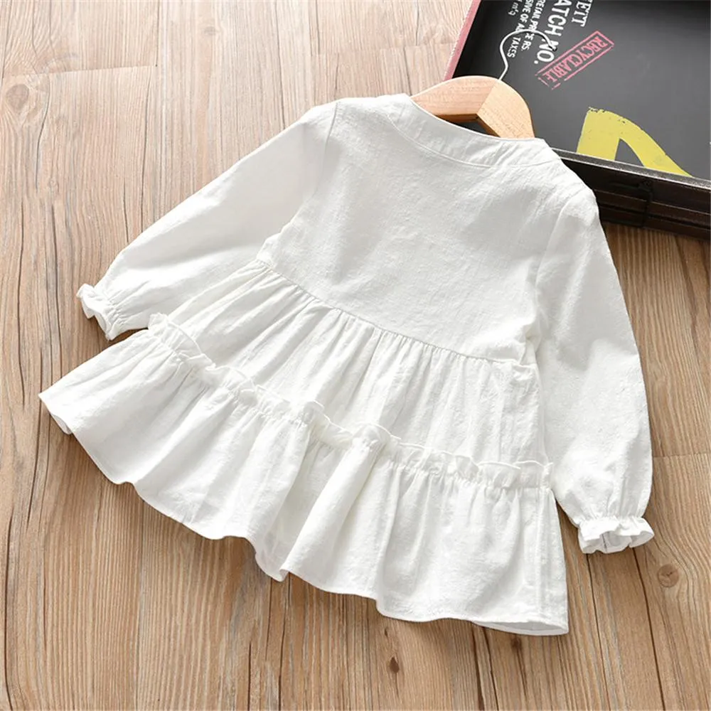 Girls Solid Long Sleeve Casual Tops