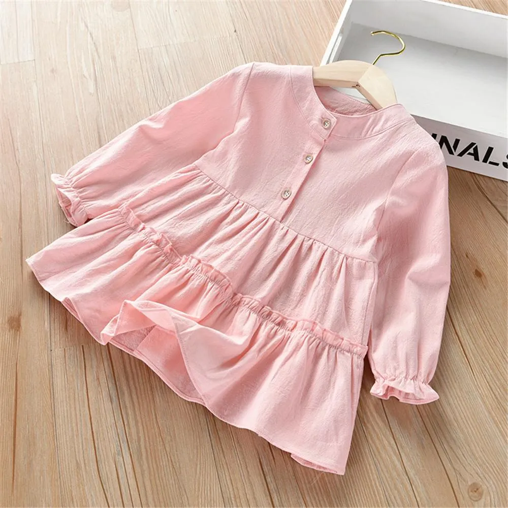Girls Solid Long Sleeve Casual Tops