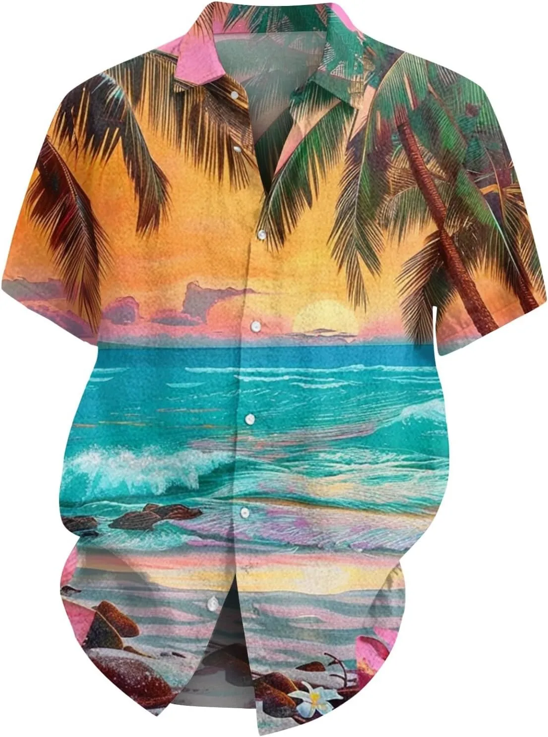 Hawaiian Button Down Shirts for Men Short Sleeve Tropical Print Tops Casual Loose Summer Beach Vacation Blouses