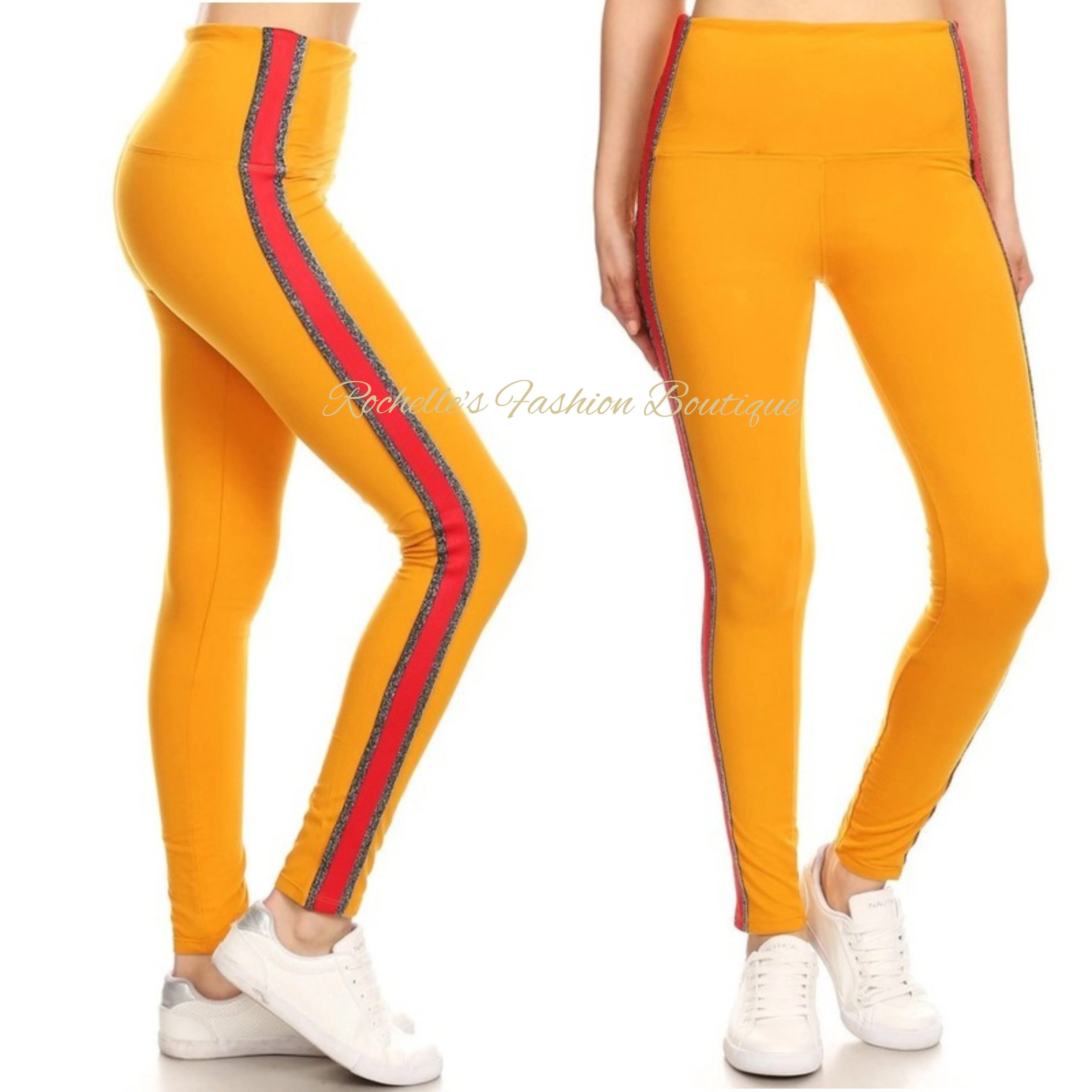 High Waist Red & Grey Stripe Legging