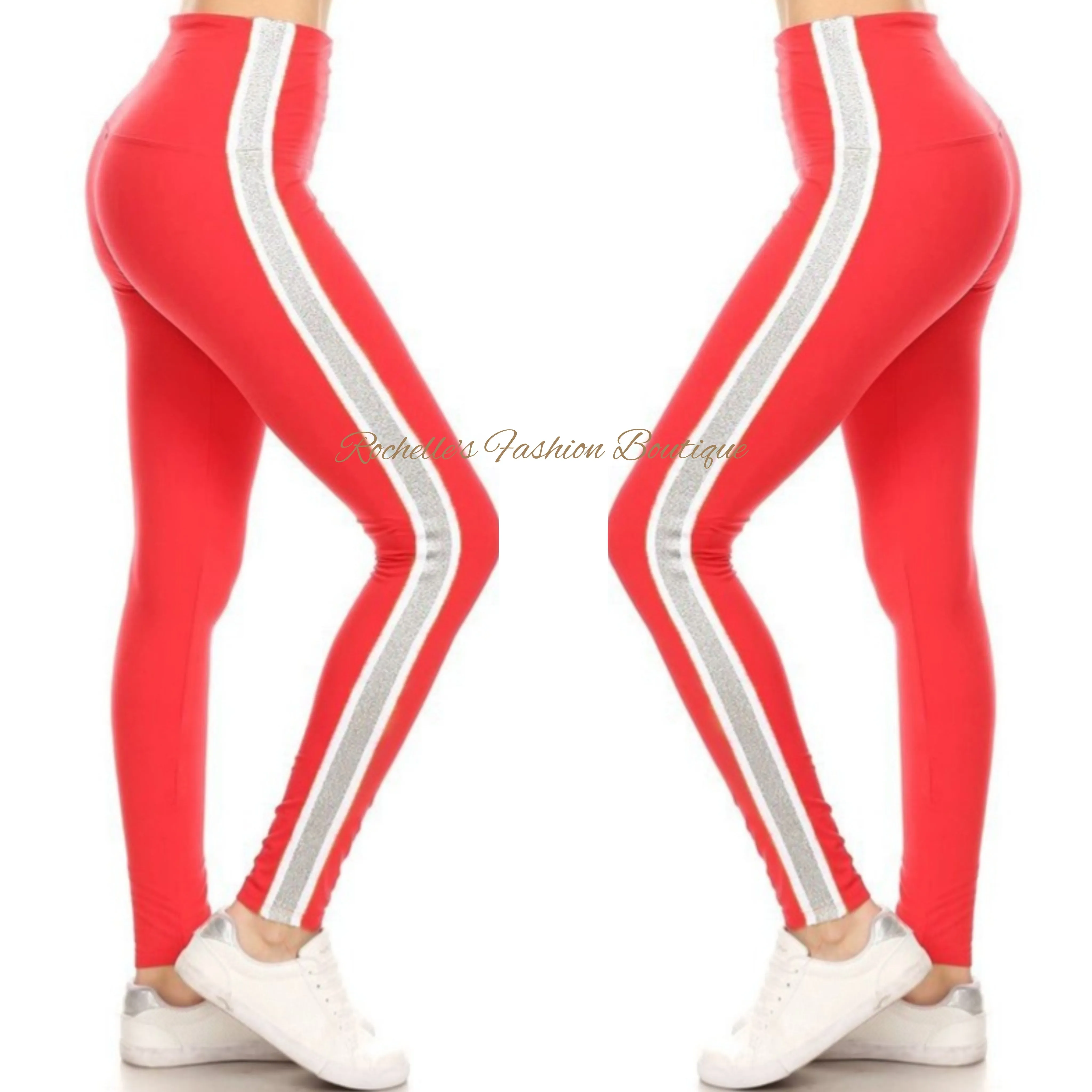 High Waist Red & Grey Stripe Legging