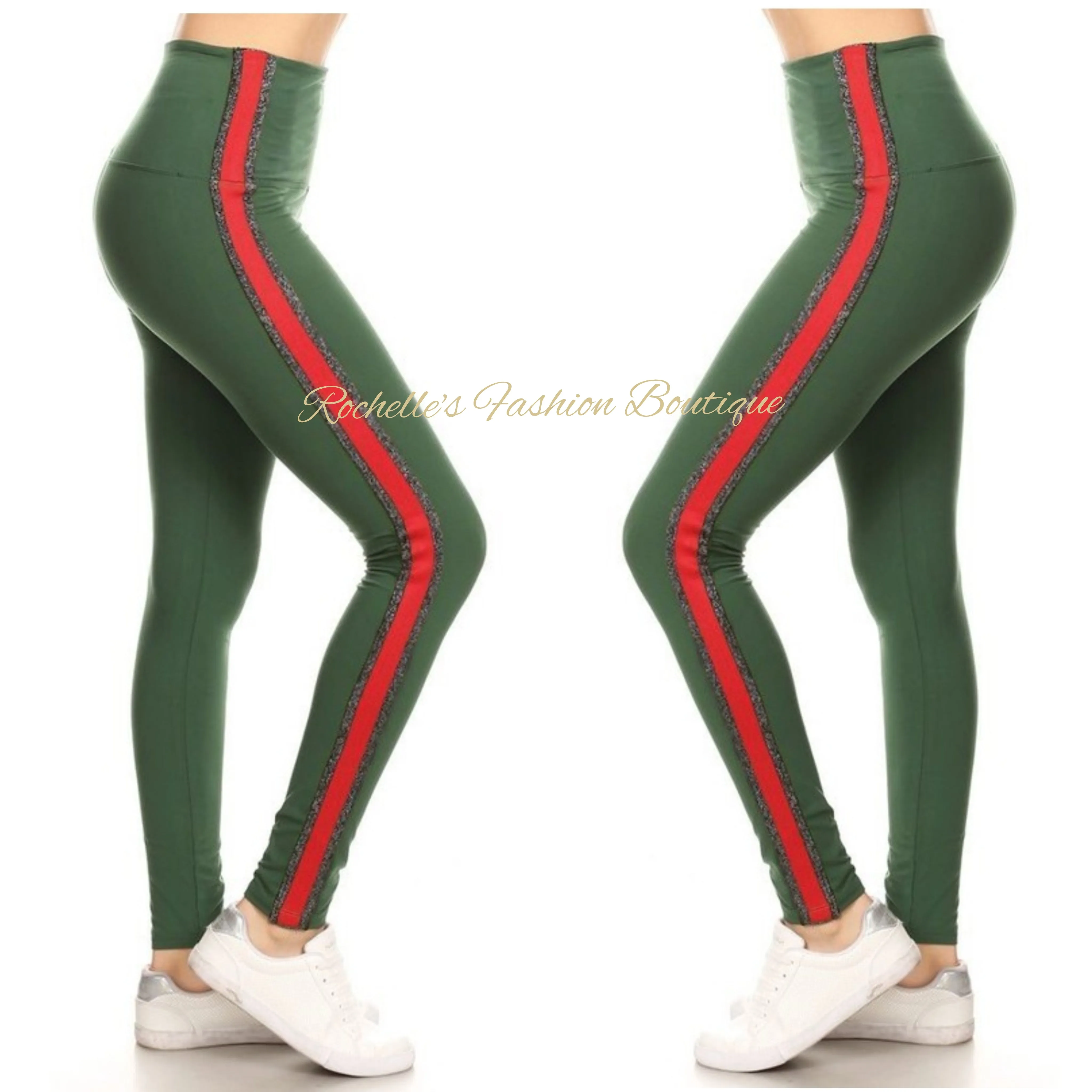 High Waist Red & Grey Stripe Legging