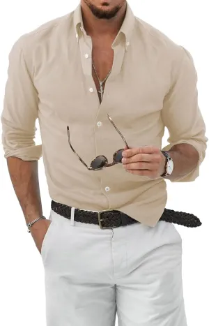 JMIERR Men's Cotton Linen Button Down Shirt Casual Stylish Long Sleeve Business Dress Shirts