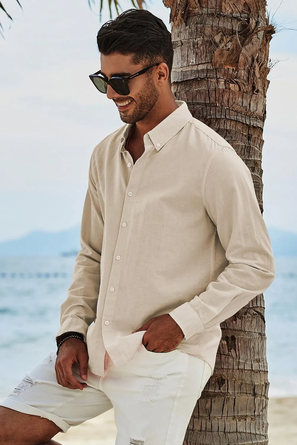 JMIERR Men's Cotton Linen Button Down Shirt Casual Stylish Long Sleeve Business Dress Shirts