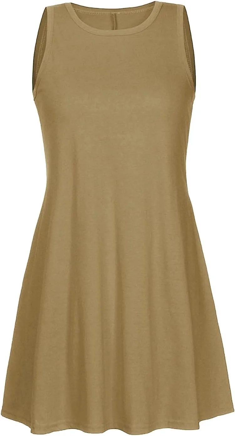 Ladies Mini Dresses with Pockets,Sleeveless Summer Dresses Elegant Plain Tank Dress Casual Loose High Waist Mini Dress