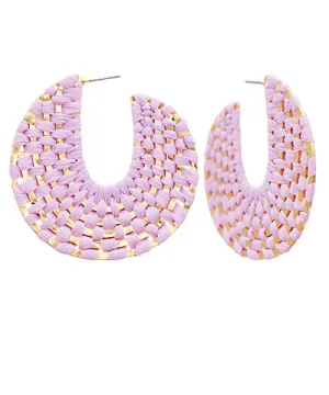 Lavender Woven Raffia Open Hoop Earrings