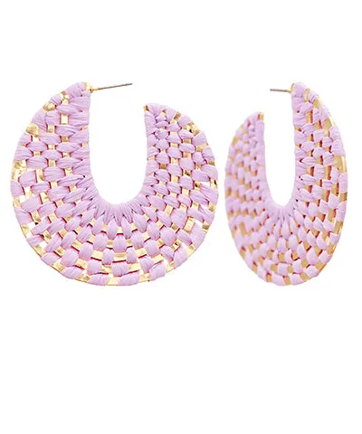 Lavender Woven Raffia Open Hoop Earrings