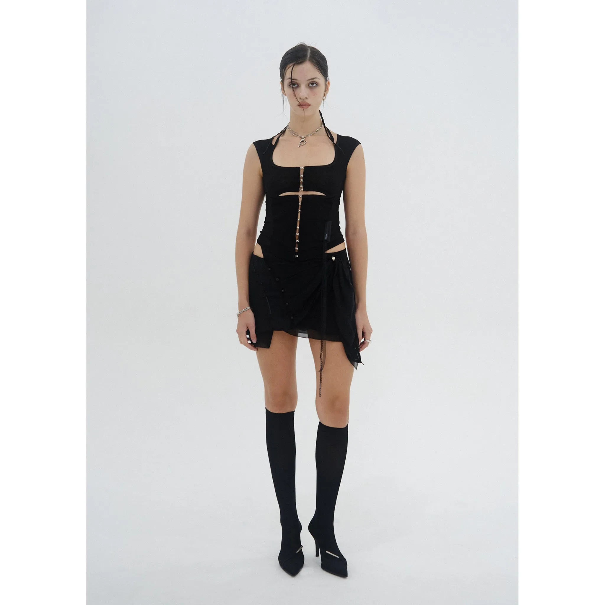 LAYERED SLASH TOP / BLACK