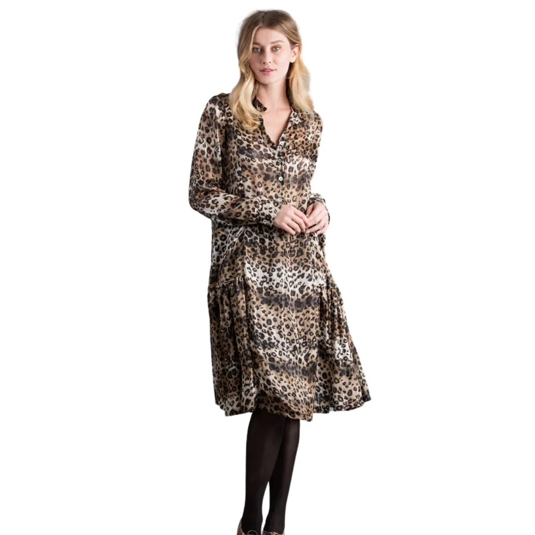 Leopard Print Semi Ruffled Midi Dress