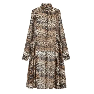 Leopard Print Semi Ruffled Midi Dress