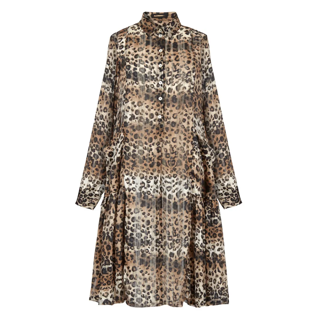 Leopard Print Semi Ruffled Midi Dress