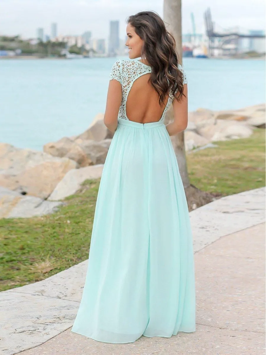 Light Blue Summer Formal Evening Dresses V Neck Simple Lace Wedding Guest Dresses APD3451