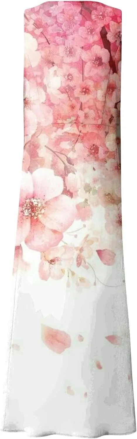 Linen Dress for Women 2024 Summer Flowy Tank Dress Printed Sleeveless Long Dress Casual Maxi Dresses with Pockets