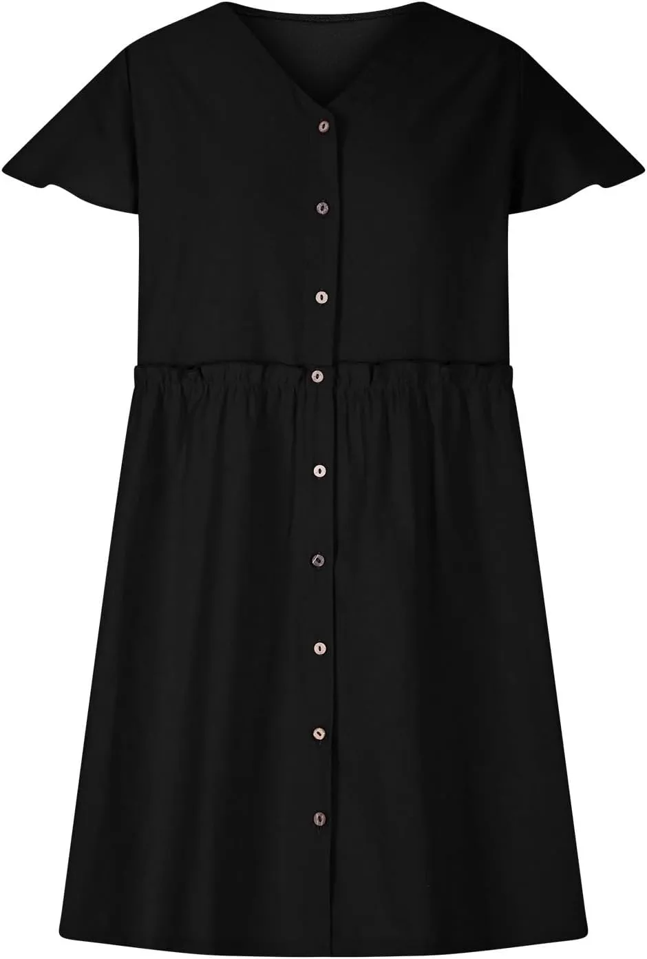 Linen Dresses for Women 2025 V Neck Button Down Midi Dress Short Sleeve Linen Dress with Pockets Ruffle Mini Dresses