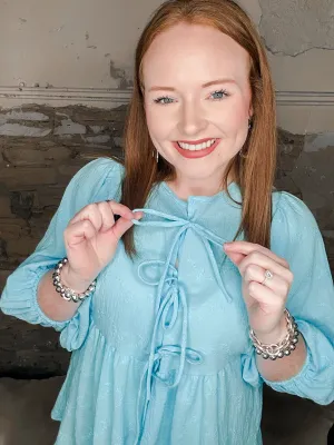 Lulu Aqua Front Tie 3/4 Top