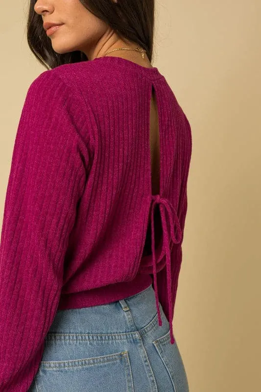 Magenta Skies Open Back Sweater Top