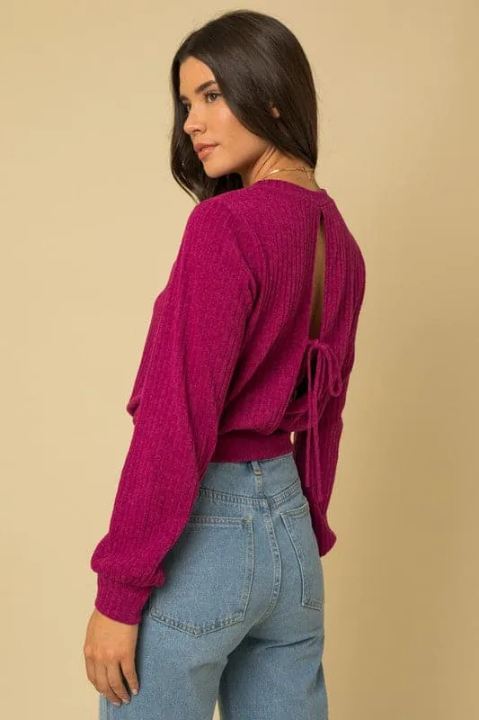 Magenta Skies Open Back Sweater Top