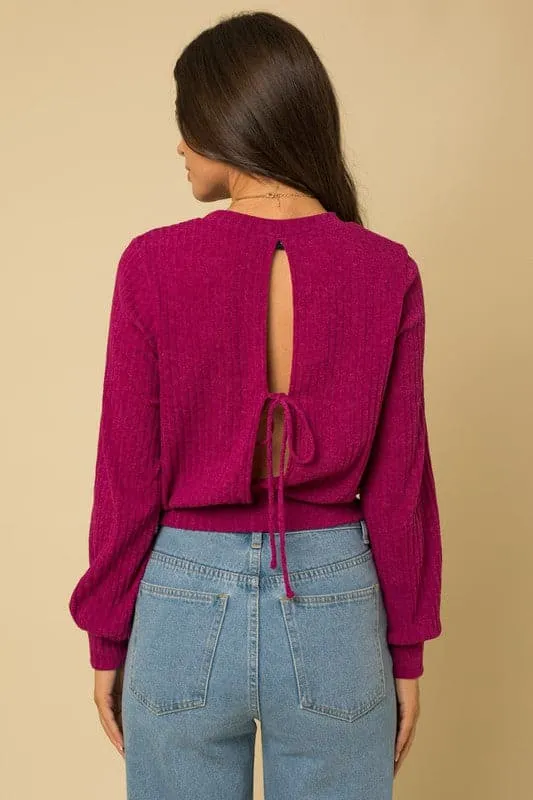 Magenta Skies Open Back Sweater Top