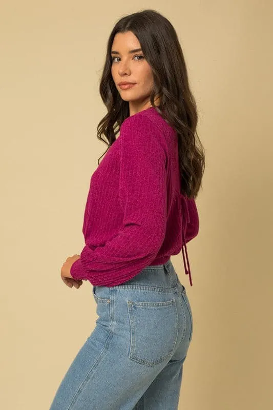 Magenta Skies Open Back Sweater Top