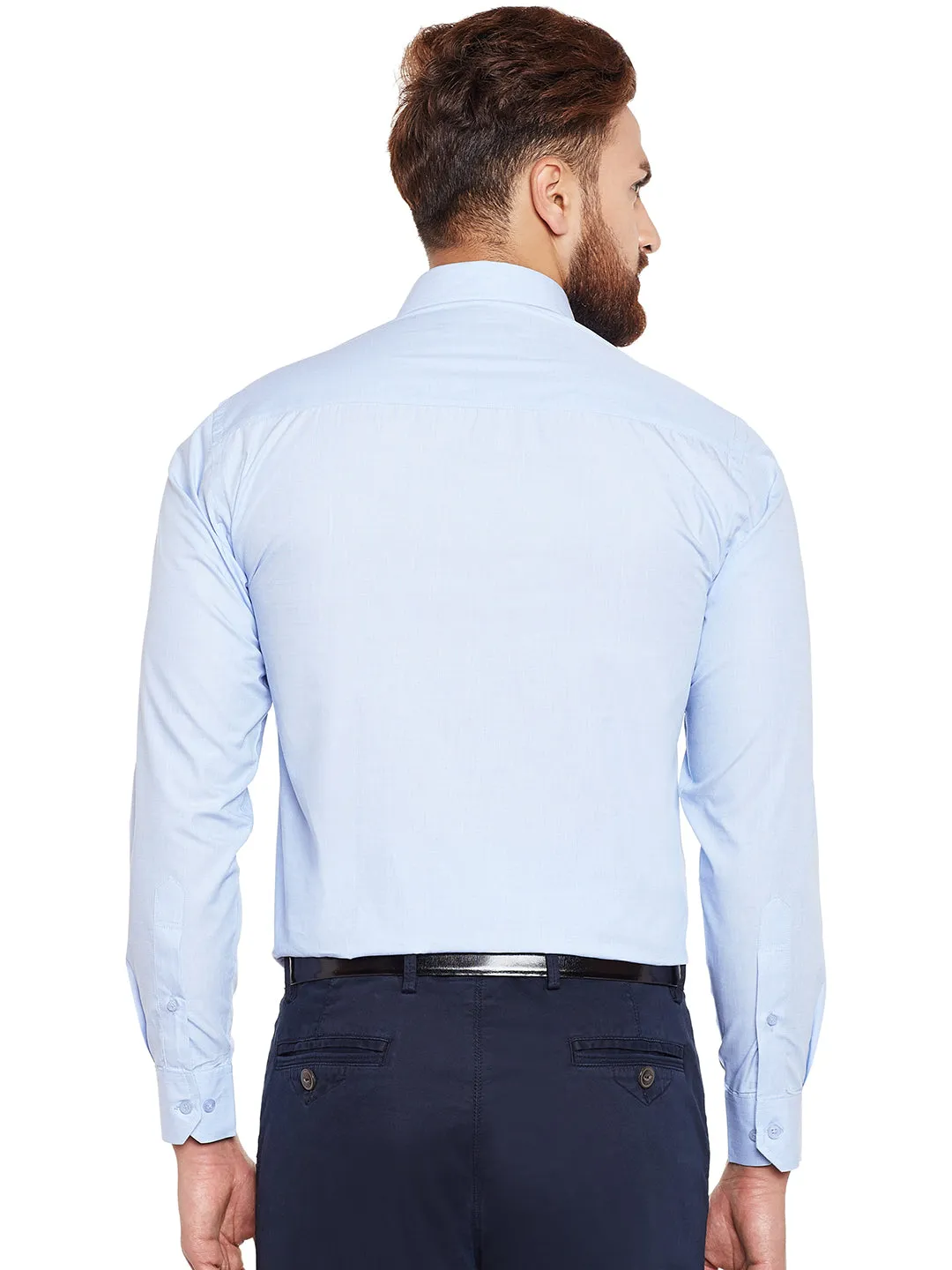 Men Sky Blue Solid Fila Fil Pure Cotton Slim Fit Formal Shirt