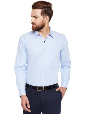 Men Sky Blue Solid Fila Fil Pure Cotton Slim Fit Formal Shirt
