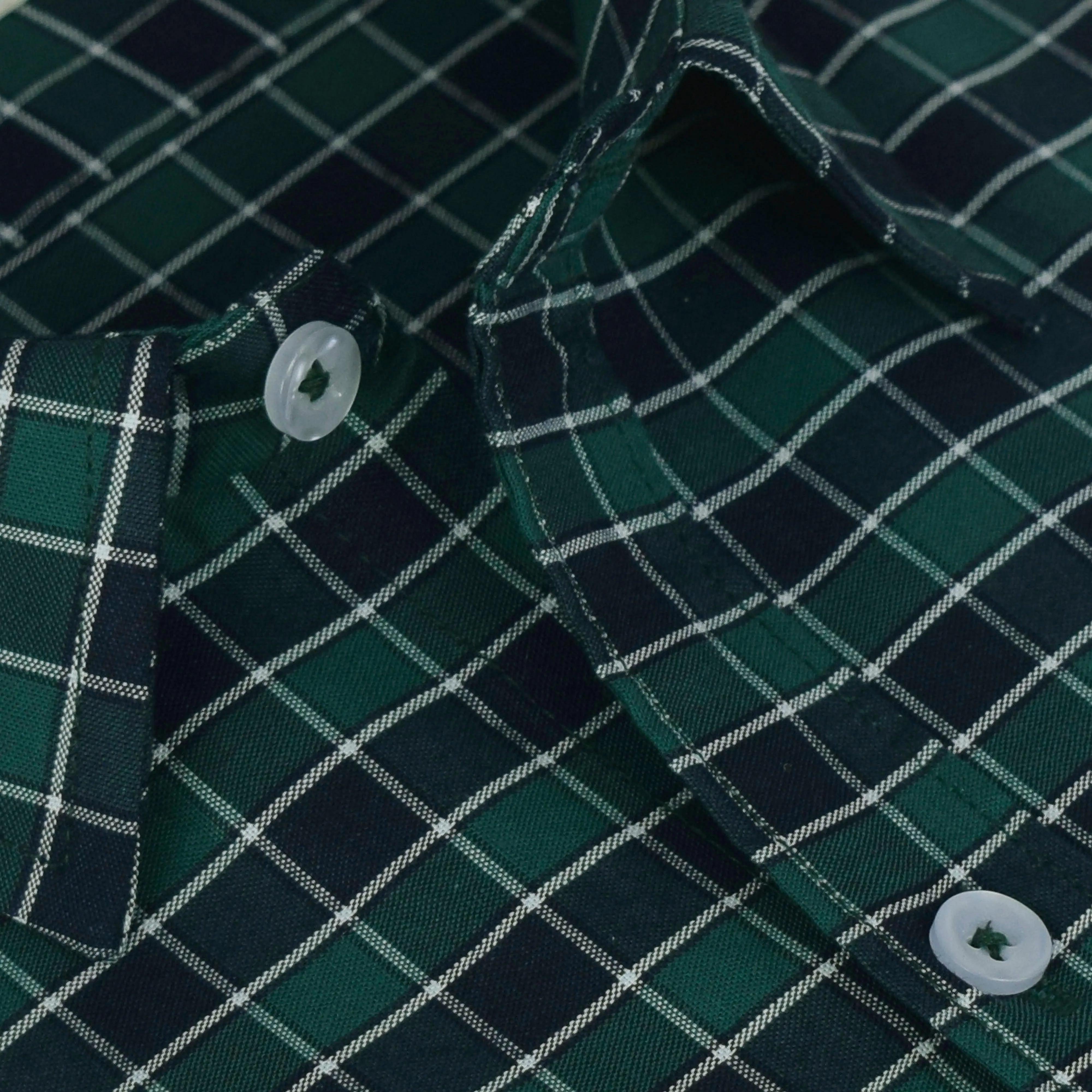 Men's 100% Cotton Gingham Checkered Half Sleeves Shirt (Green)