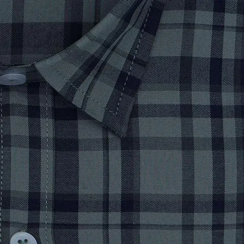 Men's 100% Cotton Tartan Plaid Checkered Full Sleeves Shirt (Navy)