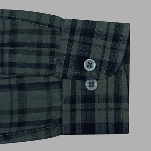 Men's 100% Cotton Tartan Plaid Checkered Full Sleeves Shirt (Navy)