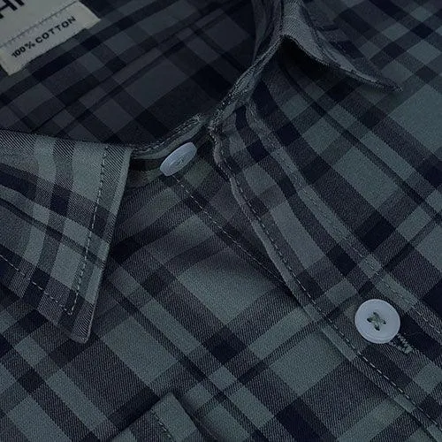 Men's 100% Cotton Tartan Plaid Checkered Full Sleeves Shirt (Navy)