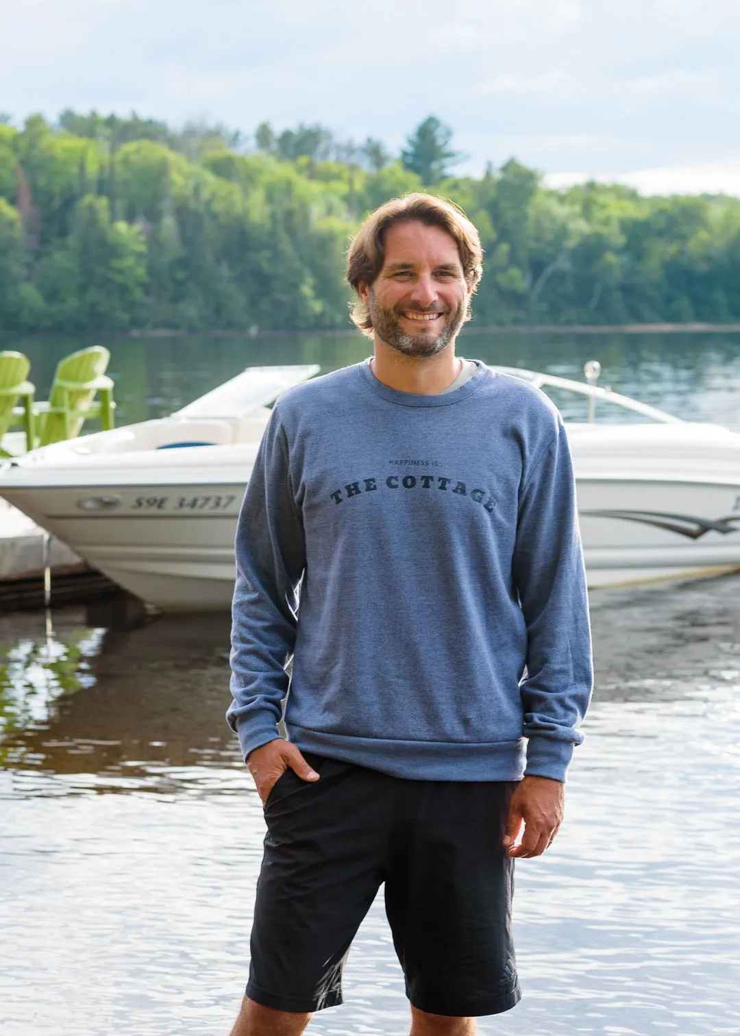 Men's Cottage Crew Sweatshirt, Heather Navy