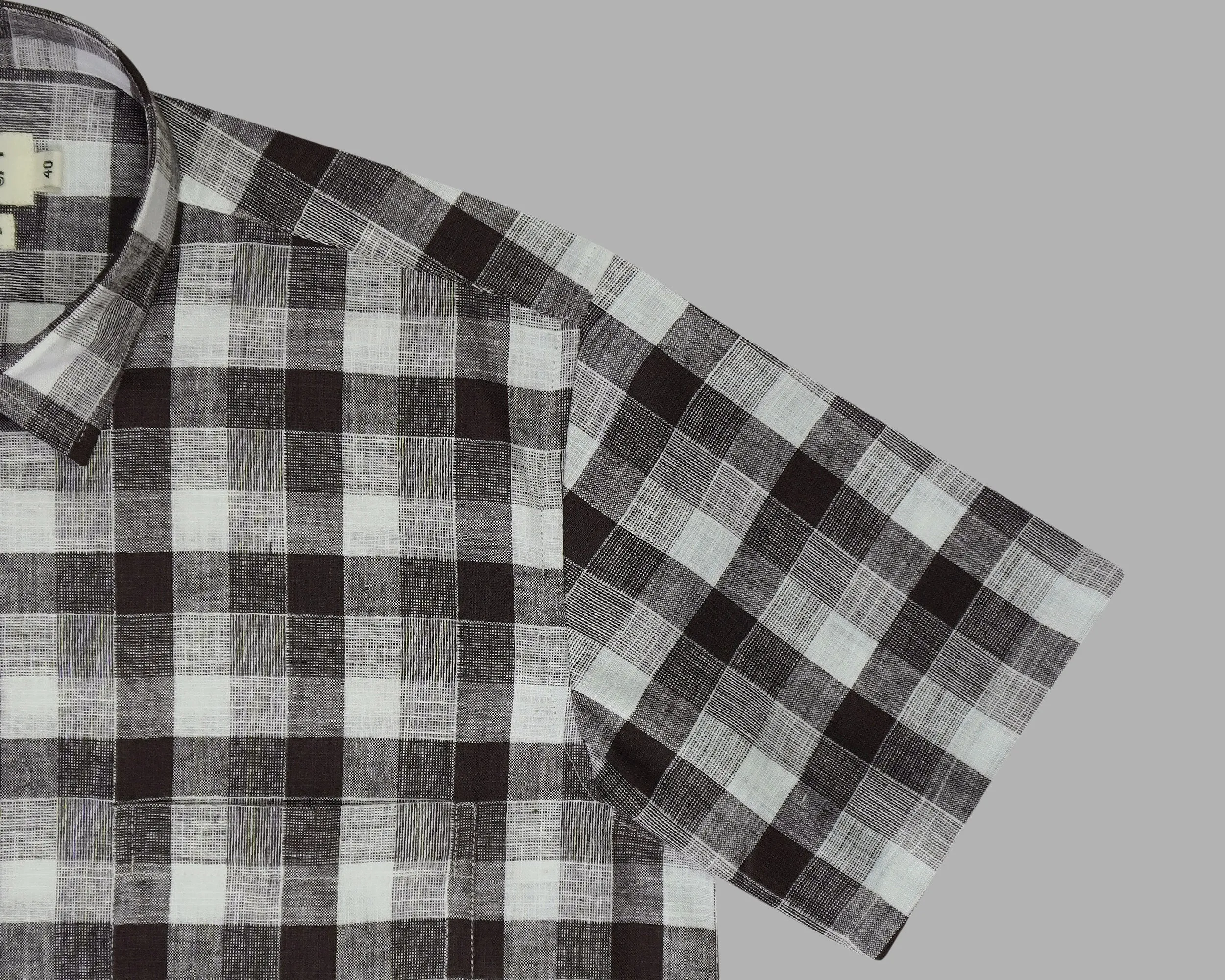 Men's Cotton Linen Checkered Half Sleeves Shirt (Coffee)