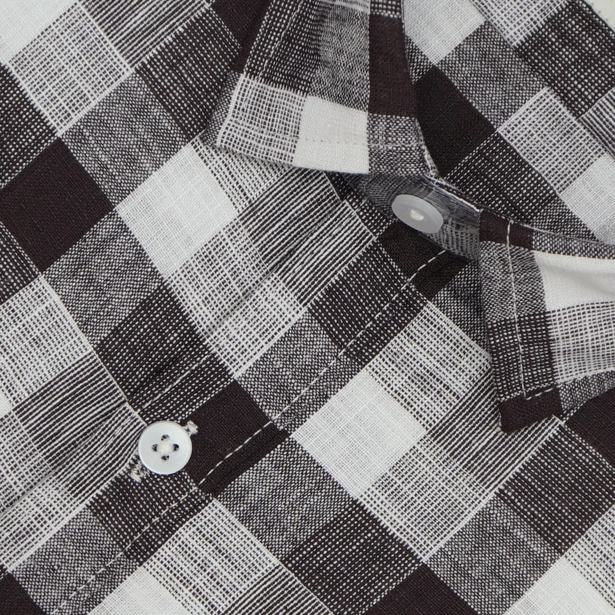 Men's Cotton Linen Checkered Half Sleeves Shirt (Coffee)