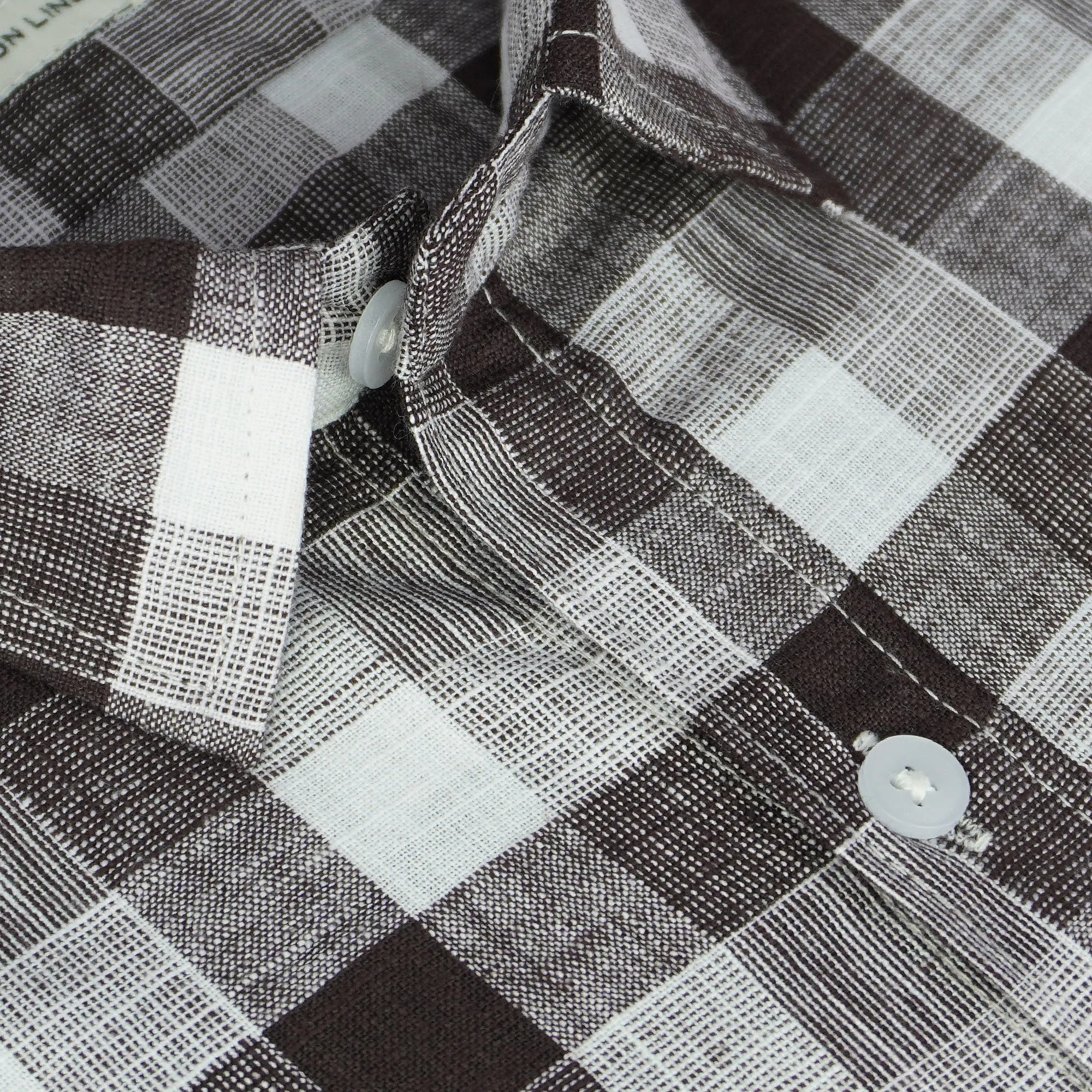 Men's Cotton Linen Checkered Half Sleeves Shirt (Coffee)