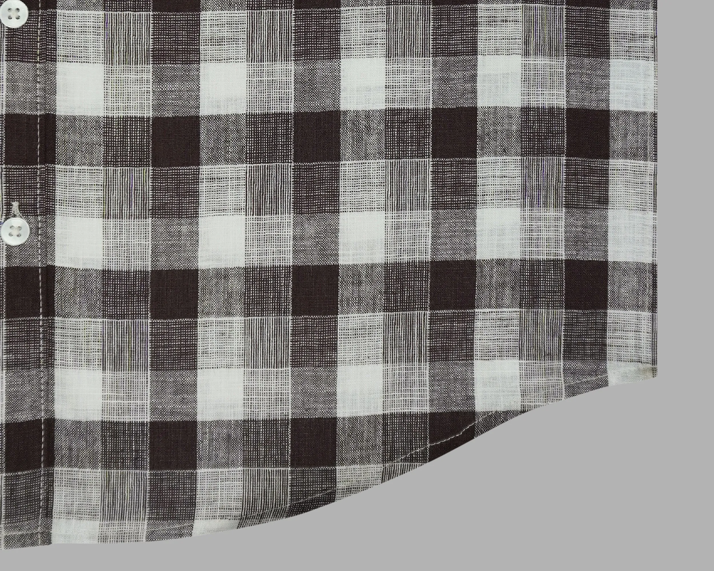 Men's Cotton Linen Checkered Half Sleeves Shirt (Coffee)