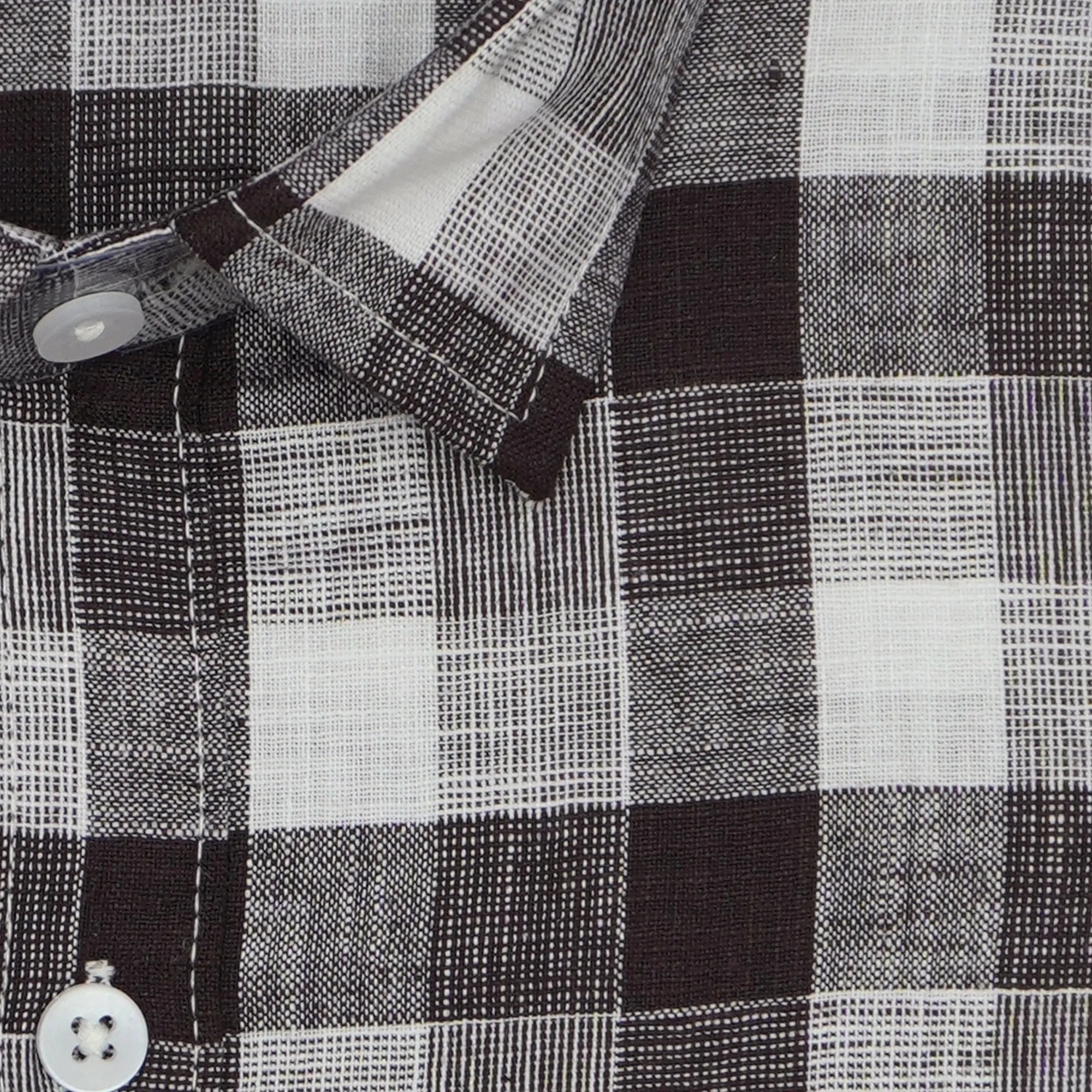 Men's Cotton Linen Checkered Half Sleeves Shirt (Coffee)