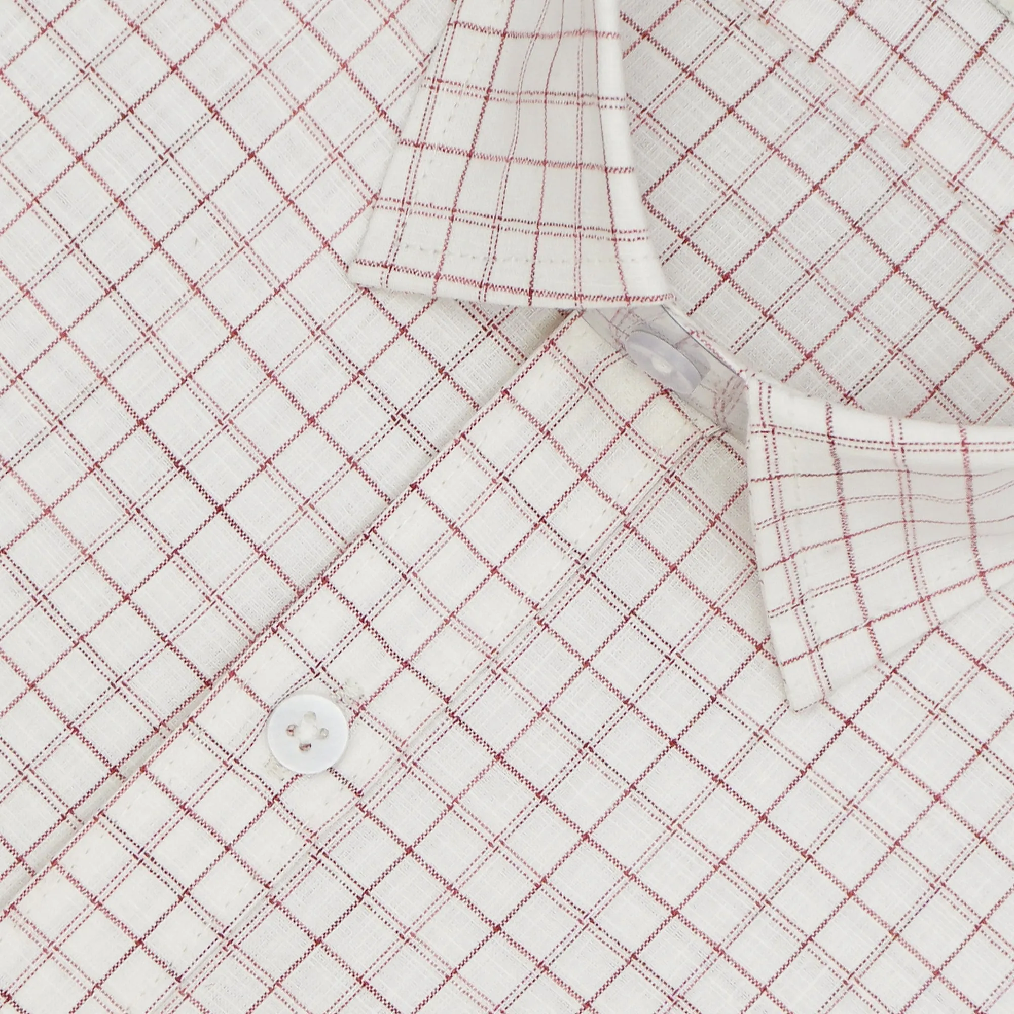 Men's Cotton Linen Checkered Half Sleeves Shirt (Red)
