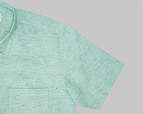 Men's Cotton Linen Plain Solid Half Sleeves Shirt (Green)
