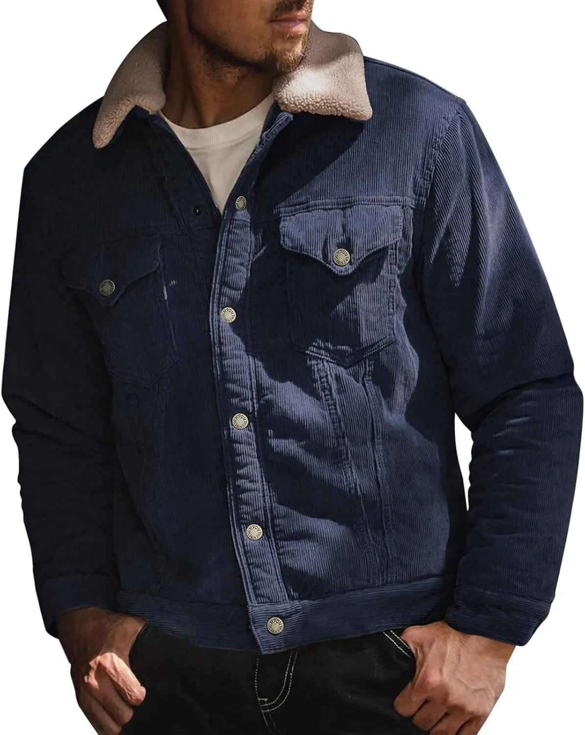 Mens Sweatshirt Corduroy Tactical Shirts Jacket Fleece Long Sleeve Color Block Patches Draped Outwear Casual Coats