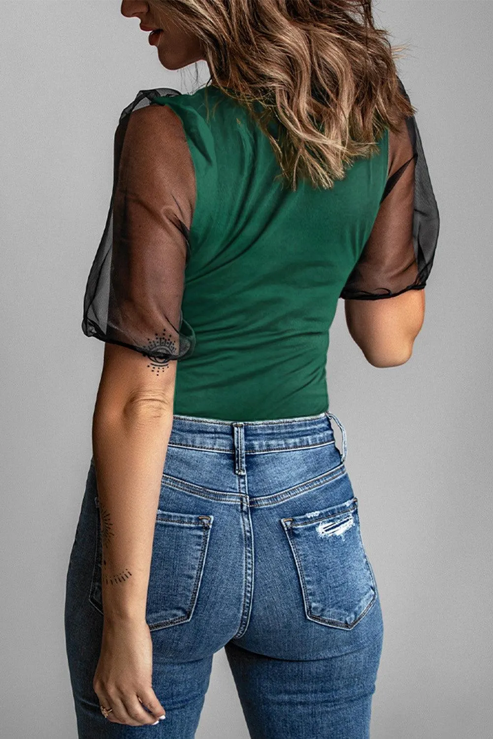 Mesh Puff Sleeve Blouse