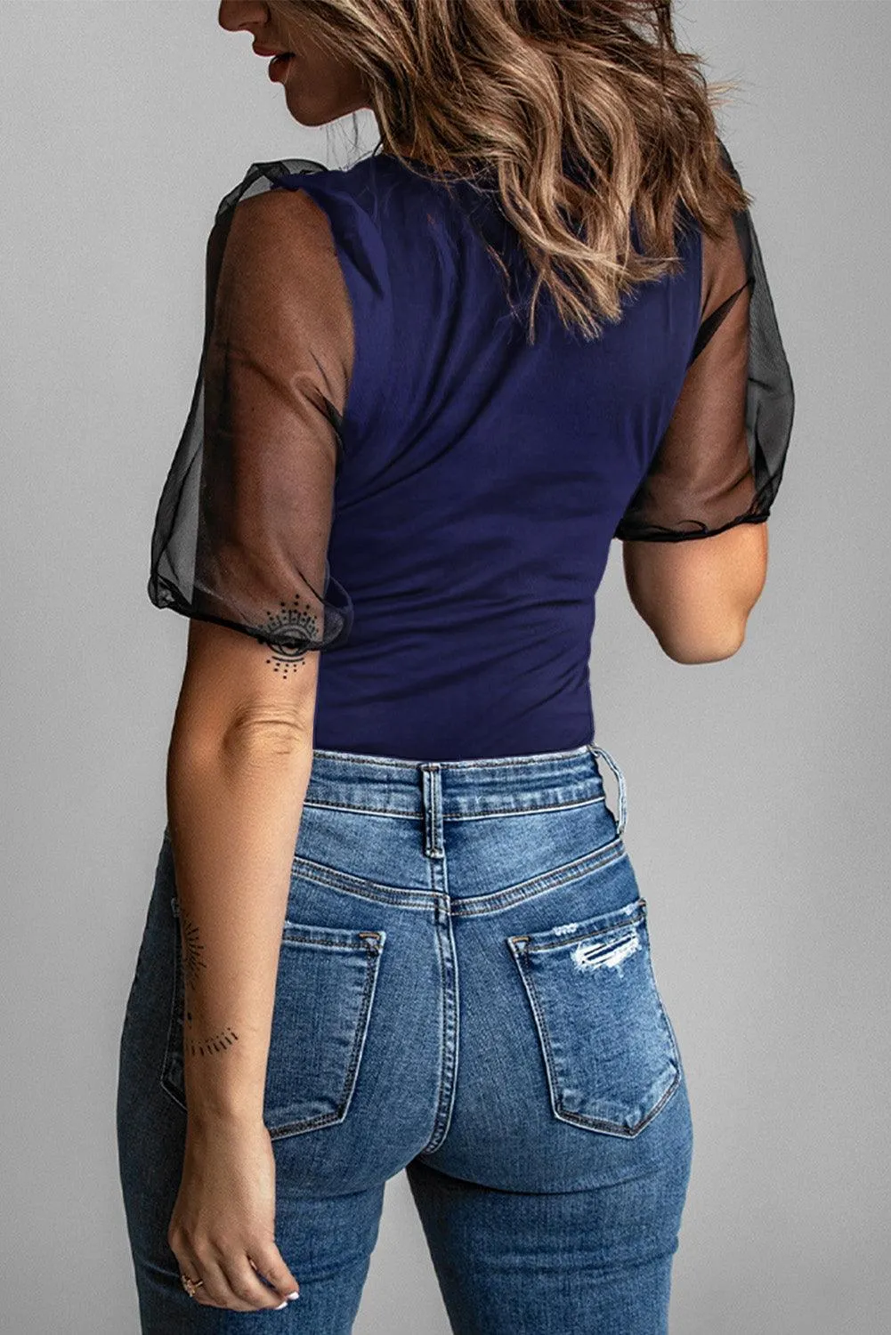 Mesh Puff Sleeve Blouse