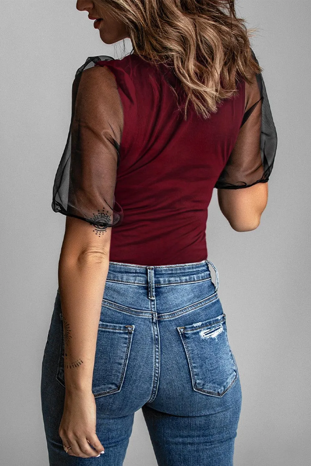 Mesh Puff Sleeve Blouse