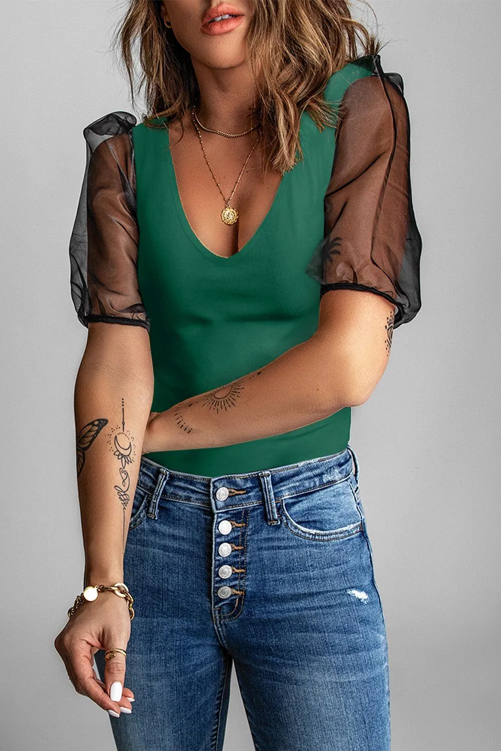 Mesh Puff Sleeve Blouse