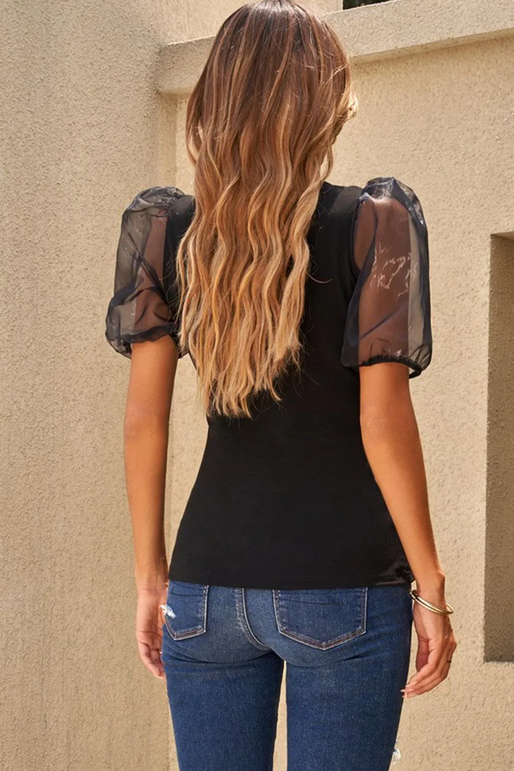Mesh Puff Sleeve Blouse