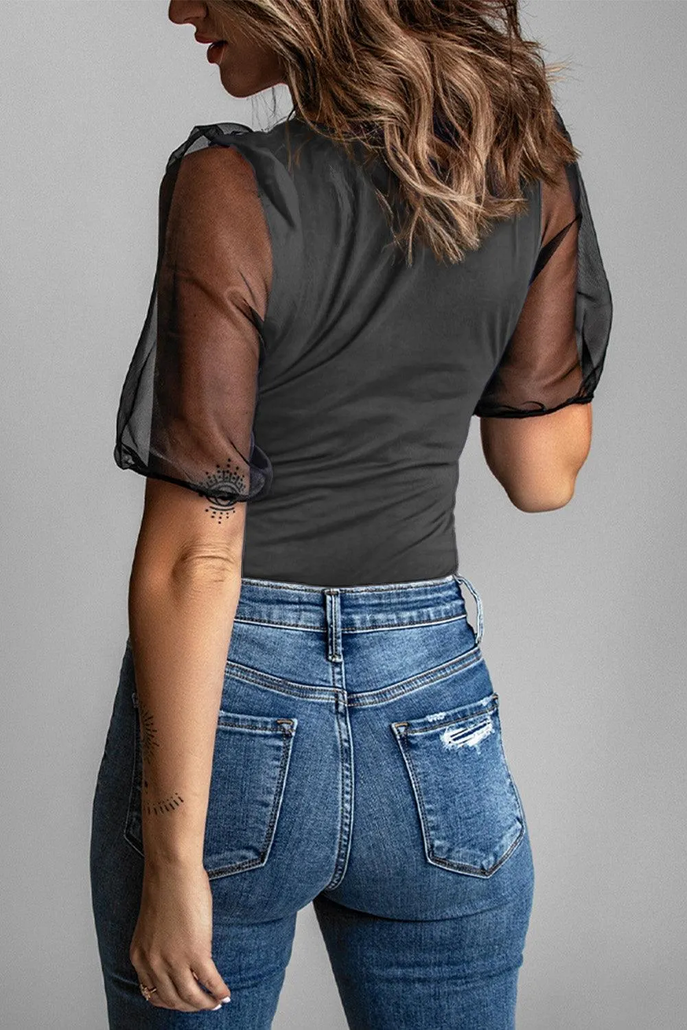 Mesh Puff Sleeve Blouse