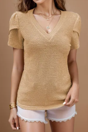 Modest Style V Neck Petal Sleeve Blouse