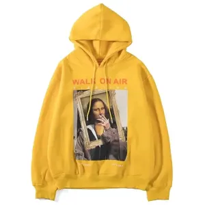 Mona Lisa Smoking Print Fleece Hoodies