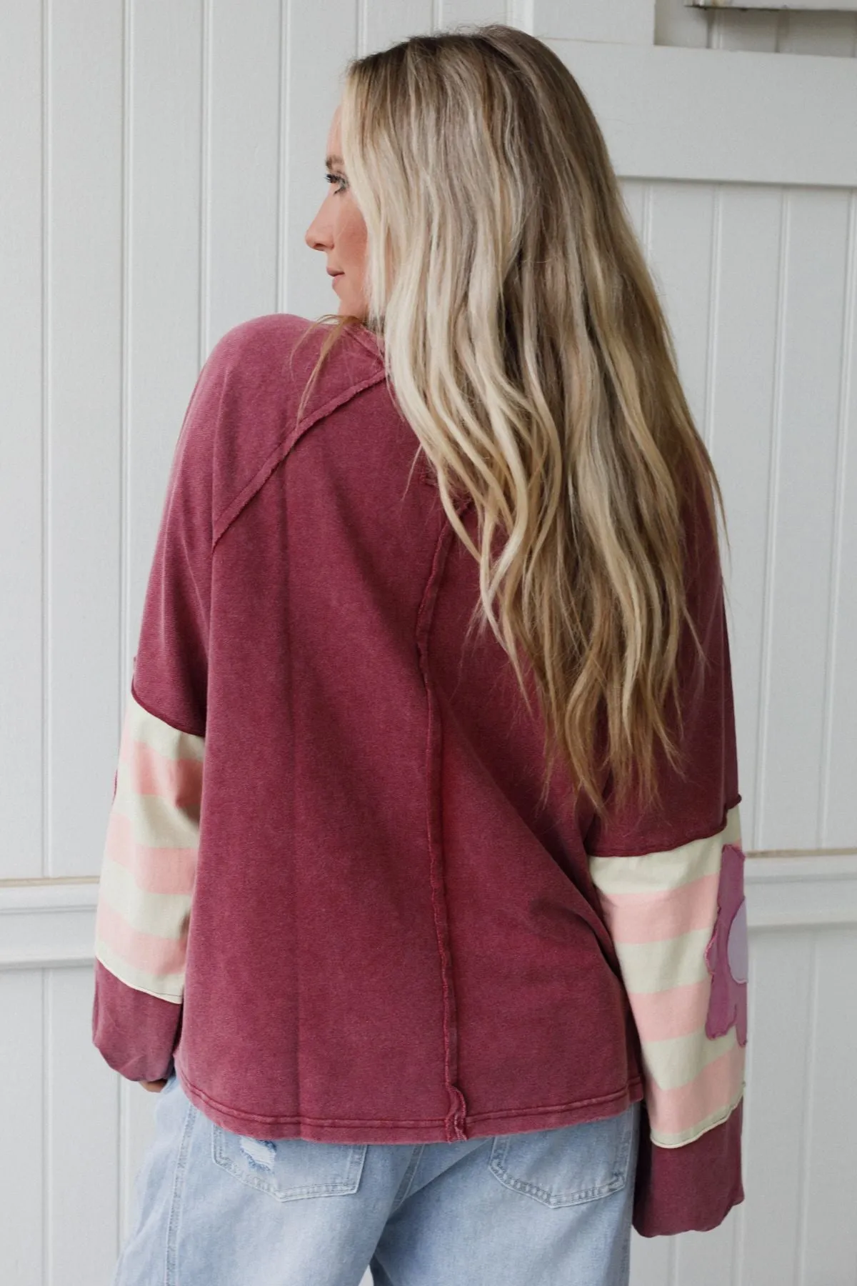Petal Patch Pullover Top - Wine