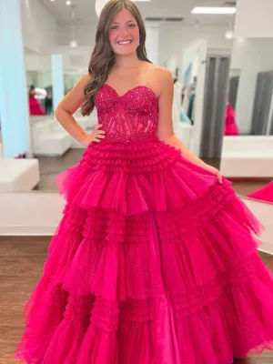 Pink Red Blue Purple Black Lace Prom Dresses, Layered Long Lace Formal Evening Dresses