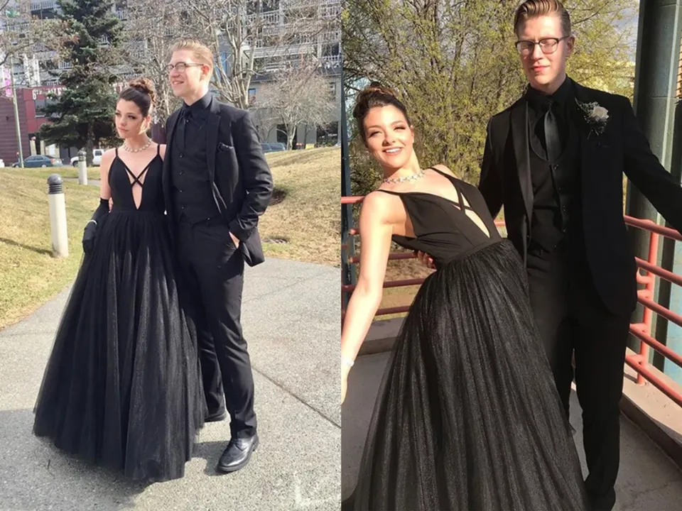 Promfast Fashion Spaghetti Straps Black Tulle A Line Prom Dresses Floor Length Evening Party Dresses PFP2075